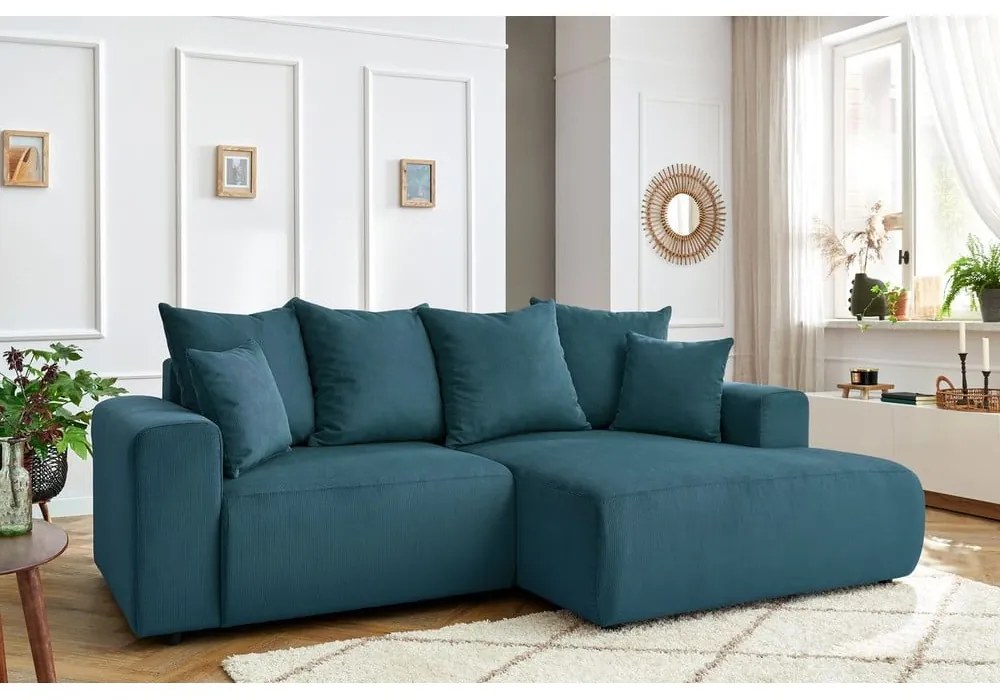 Син кадифен ъглов диван Enjoy – Bobochic Paris