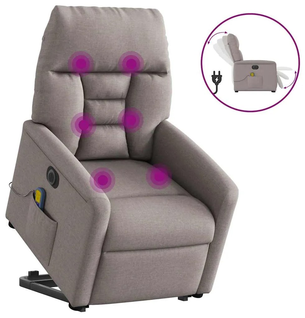 3303069 vidaXL Електрически изправящ масажен реклайнер стол таупе текстил