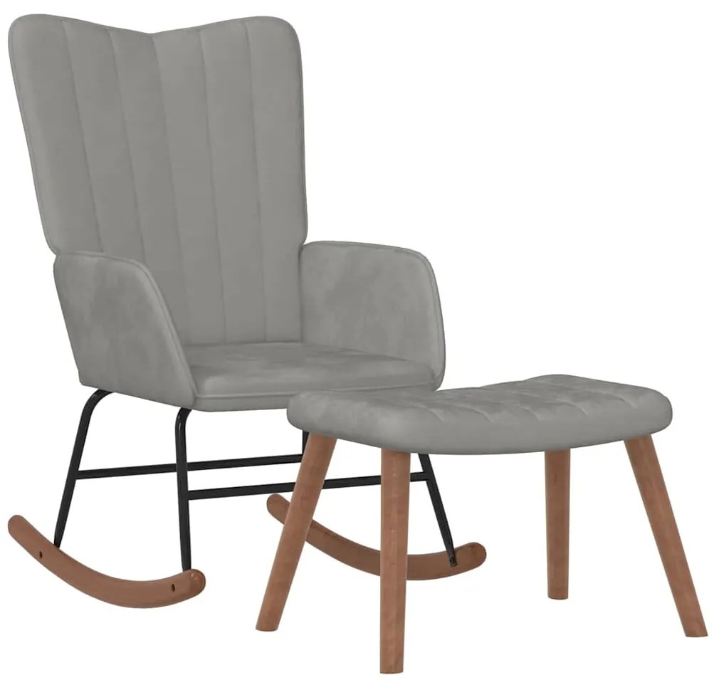 327754 vidaXL Люлеещ се стол с табуретка, светлосив, кадифе