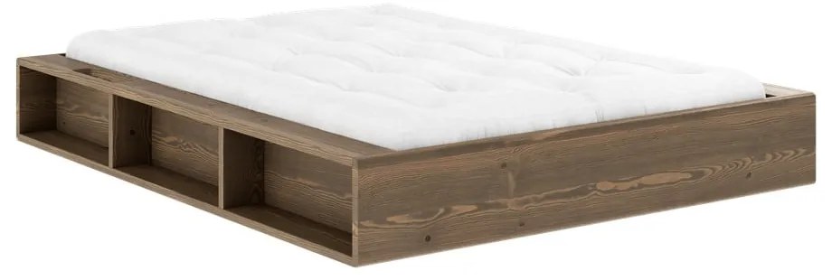 Кафяво двойно легло от борова дървесина с решетка 140x200 cm Ziggy - Karup Design