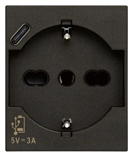 VIMAR 30210.USBG Контакт SICURY Linea, 2P+E 16A+USB-C, унив. стандарт, с детска защита, 2M, Black,