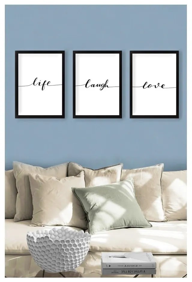 Картини в комплект 3 бр. 24x29 cm Life Laugh Love – Vavien Artwork