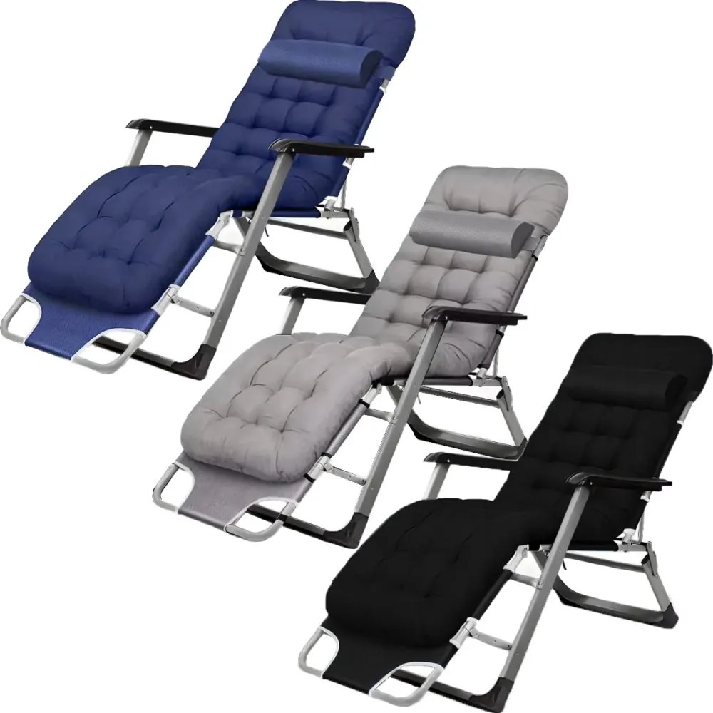 Градински шезлонг със сива рамка и възглавница Син