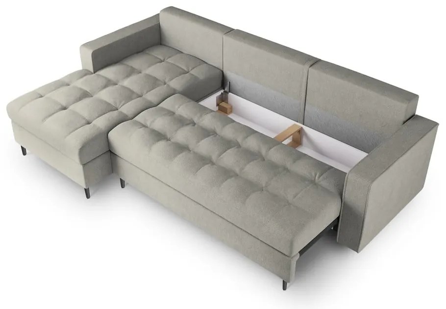 Светлосив ъглов разтегателен диван , ляв ъгъл Santo - Milo Casa