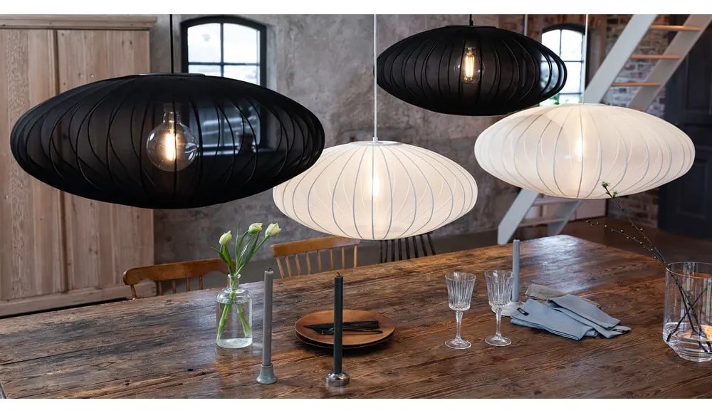 Бяло висящо осветително тяло с текстилен абажур ø 60 cm Florence – Markslöjd