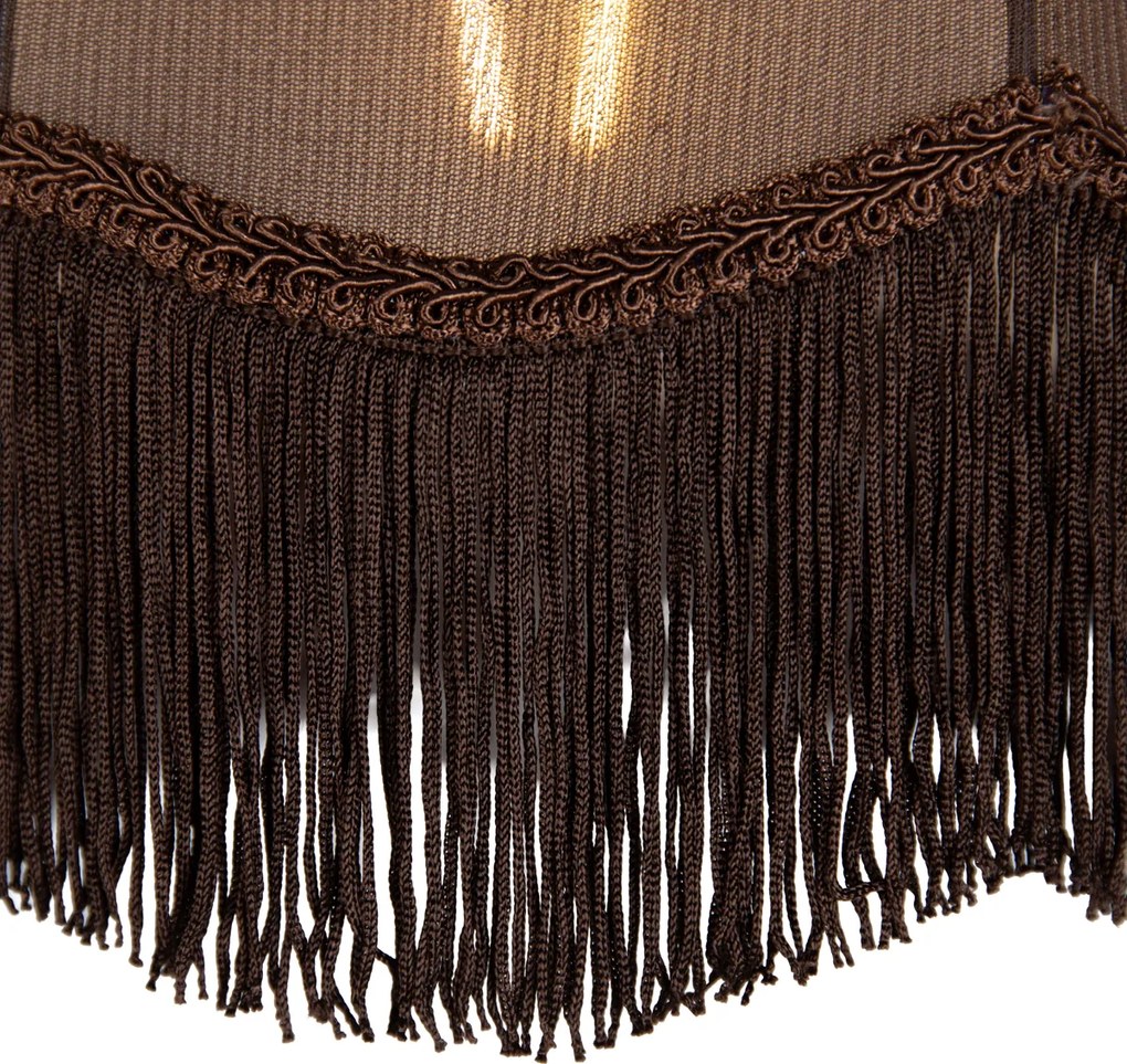 Висяща лампа черна с кафяв абажур и бял интериор 31,5 см 3 светлини - Cava