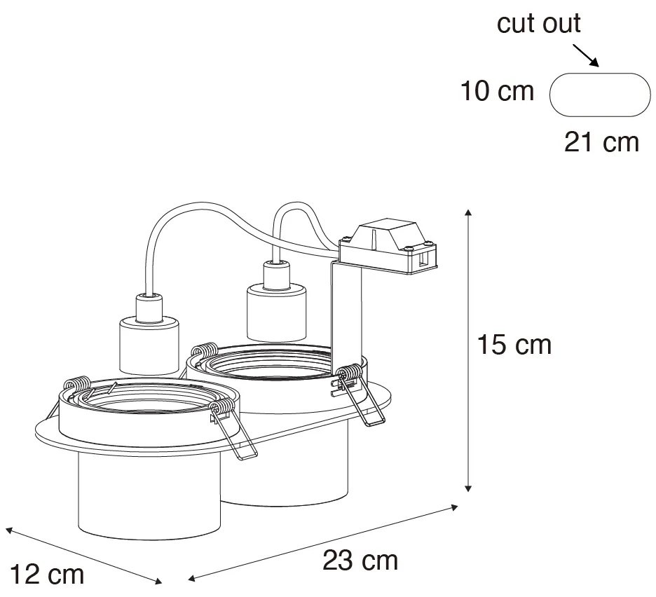 Кръгъл вграден прожектор черен GU10 70mm накланящ се 2-светлинен - Installa