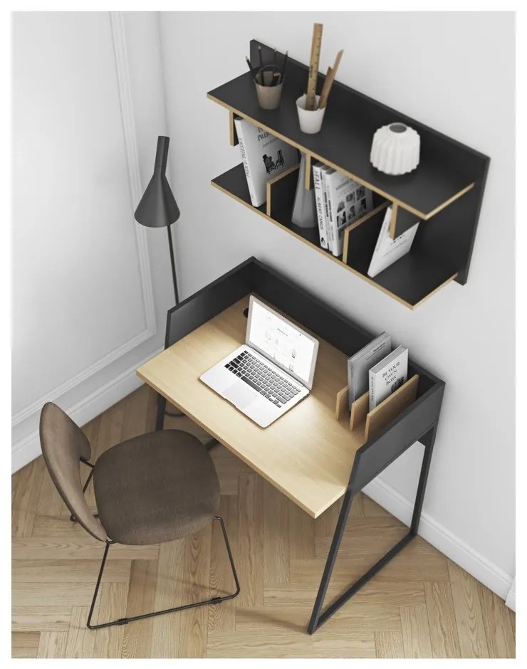 Черно работно бюро с детайли от дъбова дървесина Volga - TemaHome