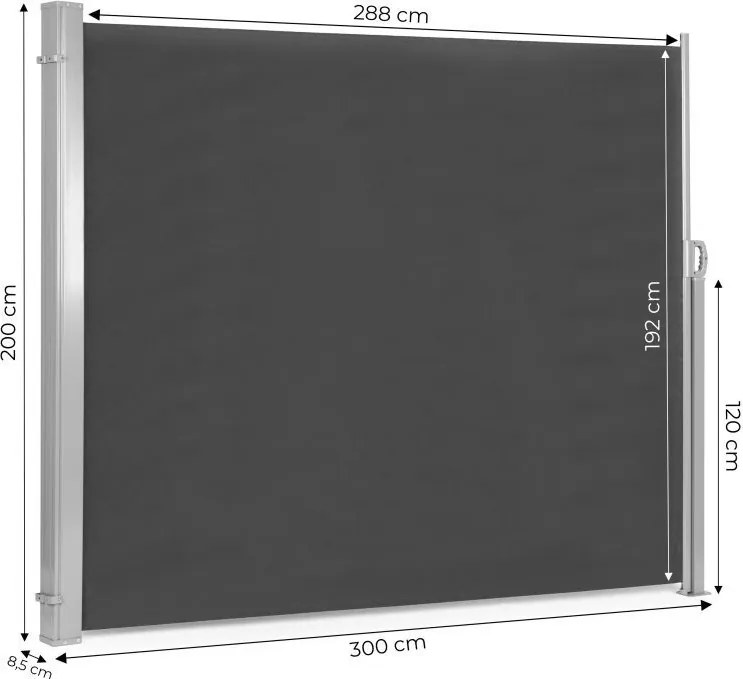 Странична антрацитна тента за тераса и балкон - прибираща се ролетна щора, ветрозащитна и слънцезащитна мрежа Šírka: 350 cm | Dĺžka: 200 cm