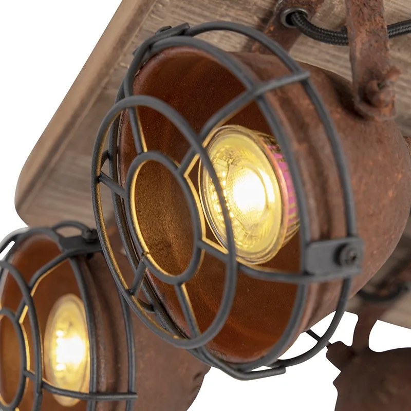 Индустриален прожектор ръждяво кафяв с дърво наклонен 4-светлина - Gina