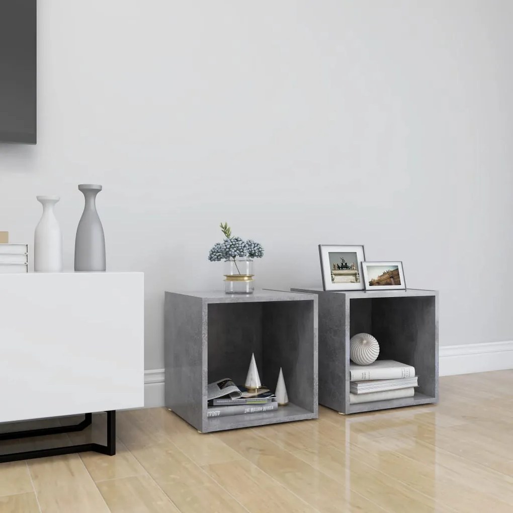 805511 vidaXL ТВ шкафове, 2 бр, бетонно сиви, 37x35x37 см, инженерно дърво
