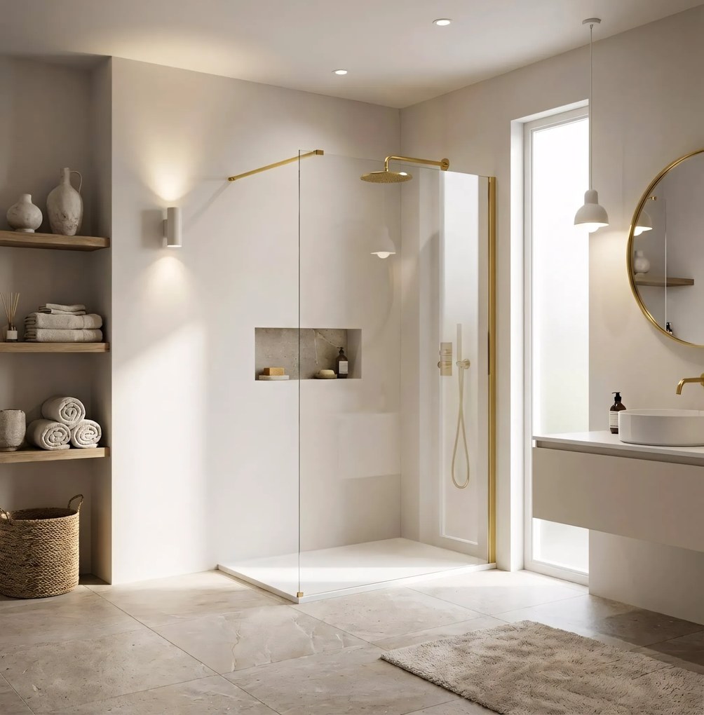 Параван за душ Rea Flexi Transparent / Gold 70