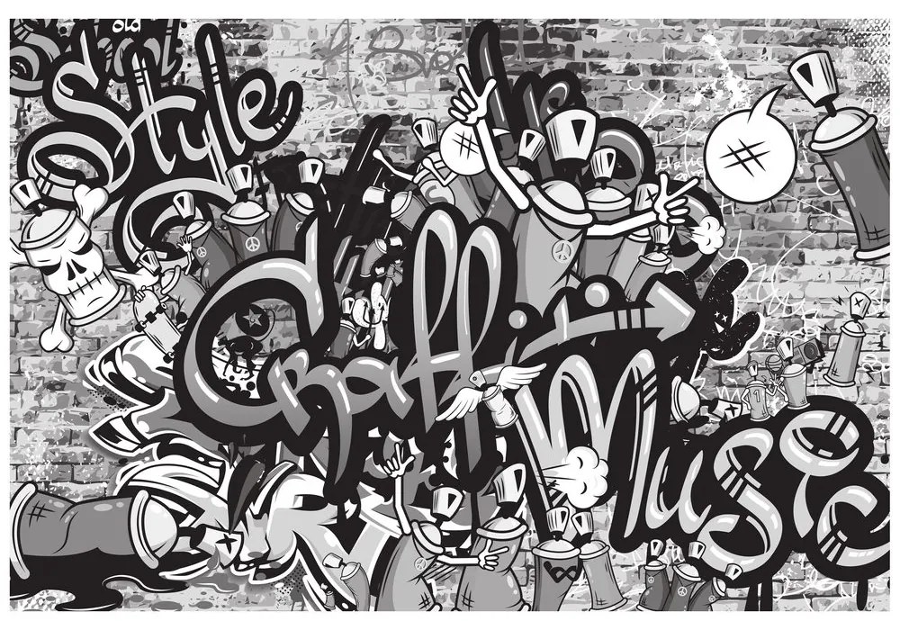 Самозалепващ тапет – Сиви street art графити