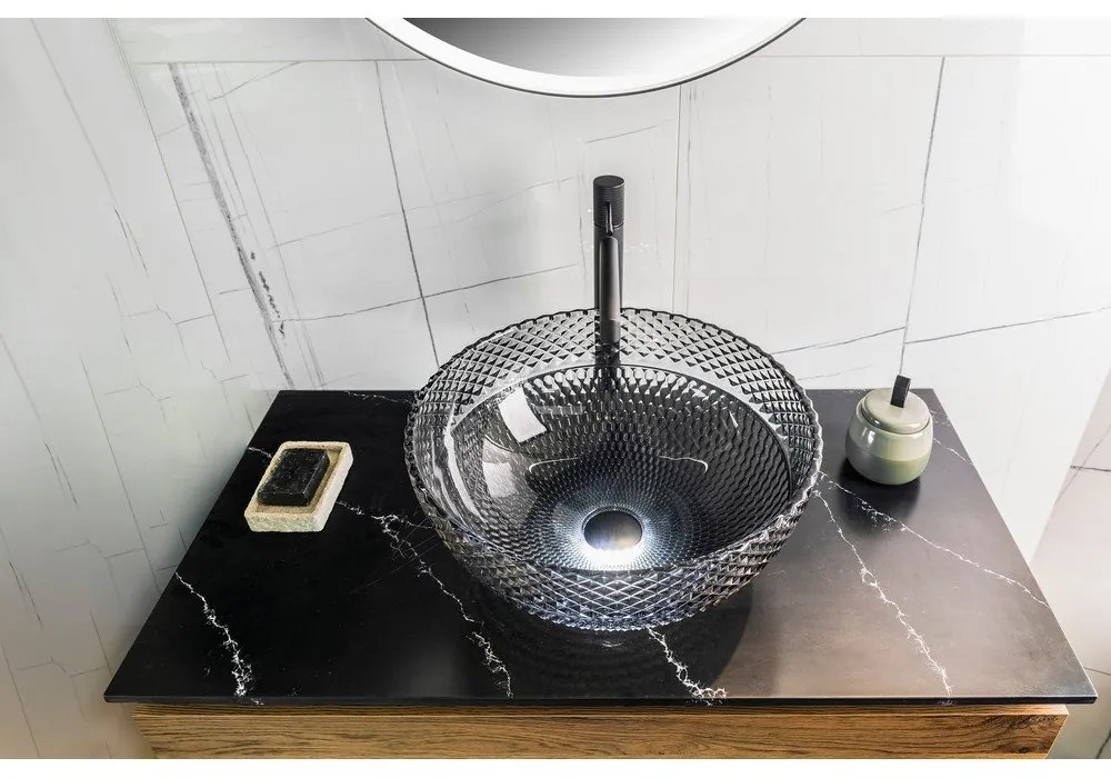 Черна стъклена кръгла мивка ø 39,5 cm Marac – Sapho