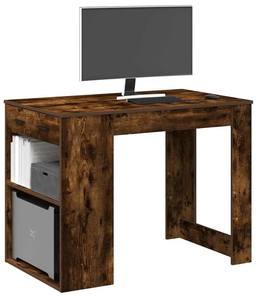 858690 vidaXL Бюро с чекмедже и рафт опушен дъб 102x62x77,5см инженерно дърво