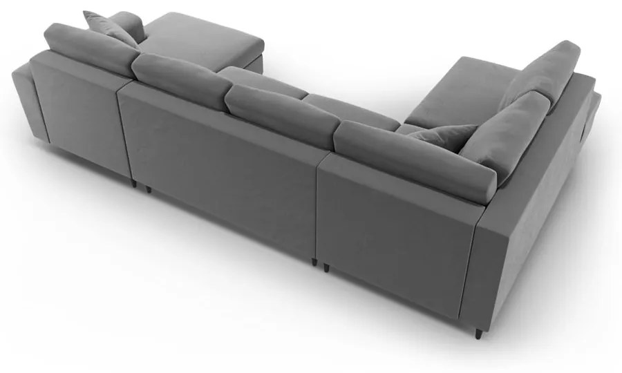 Светлосив кадифен разтегателен ъглов диван с място за съхранение (ляв ъгъл/U форма) Kyoto – Cosmopolitan Design
