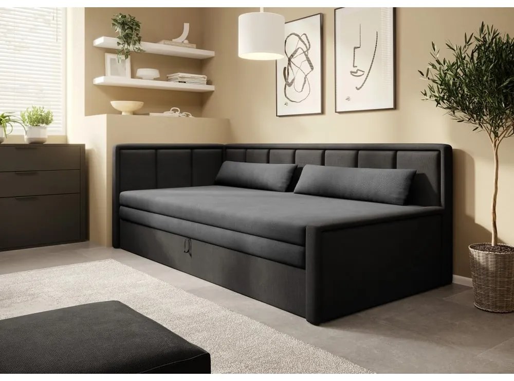 Тъмносив шенилов разтегателен диван с място за съхранение 214 cm Fulgeo – ELTAP