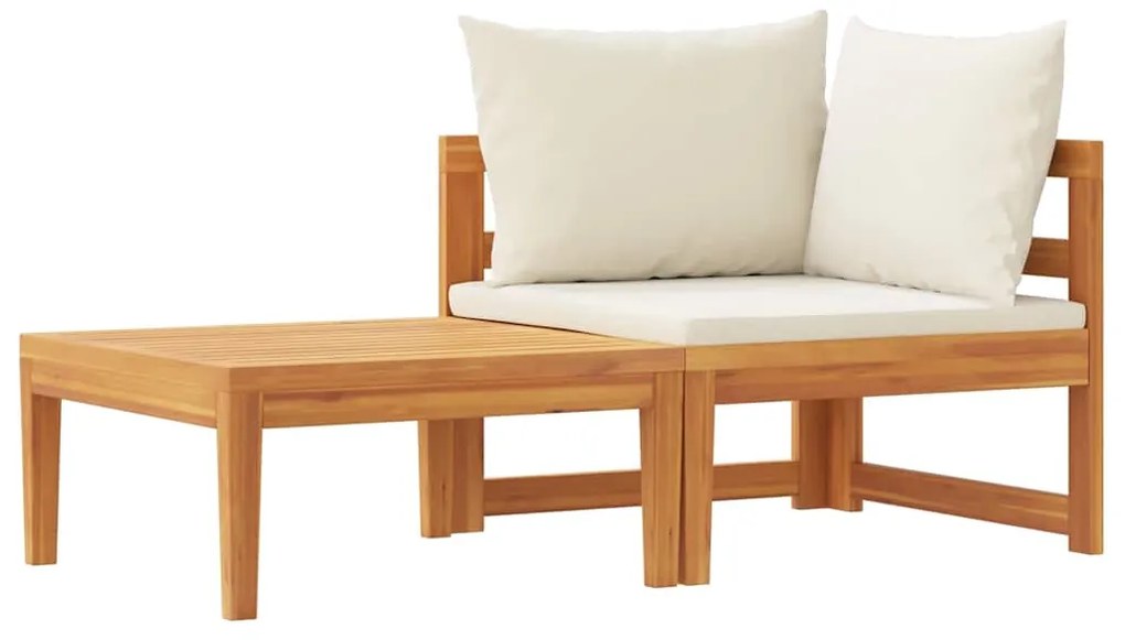 316316 vidaXL Градински лаундж комплект с кремави възглавници 2 части акация