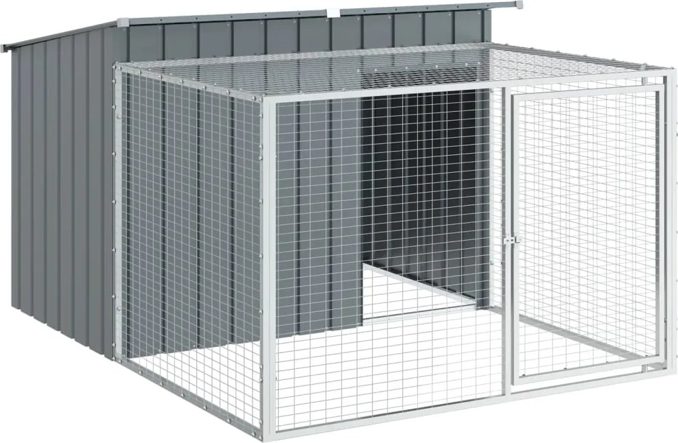 Кучешка къща с волиера, антрацит, 153x194x110 см, стомана