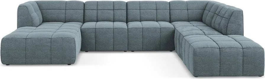 Син ъглов диван от прежда с примки от букле (U форма) Aloha – Makamii