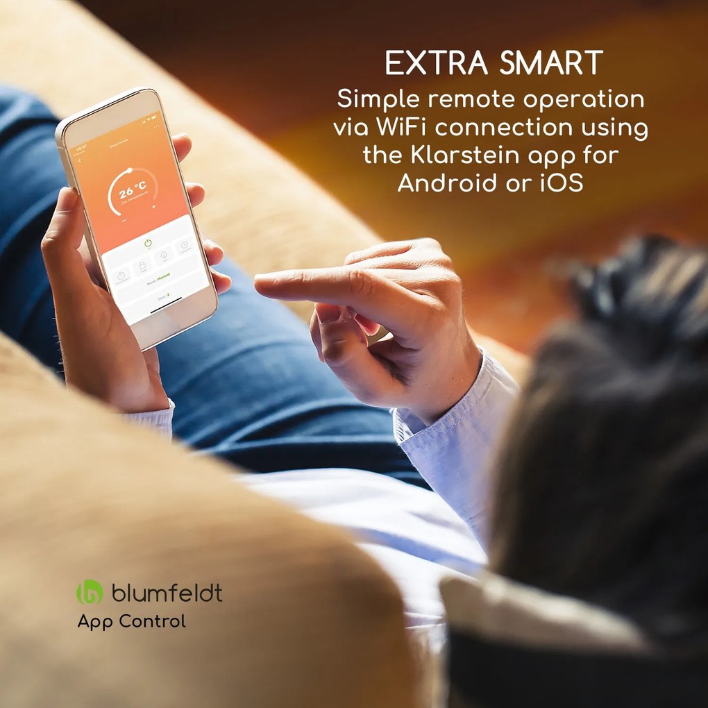 Blumfeldt Smartwave, инфрачервен нагревател, въглеродна тръба, 2400 W, WiFi, управление с приложение, черен