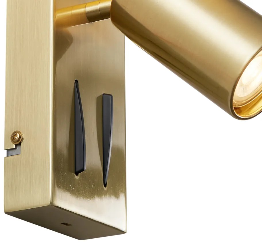 Модерна месингова стенна лампа с 2 светлини, регулируема с USB-C порт - Lesly