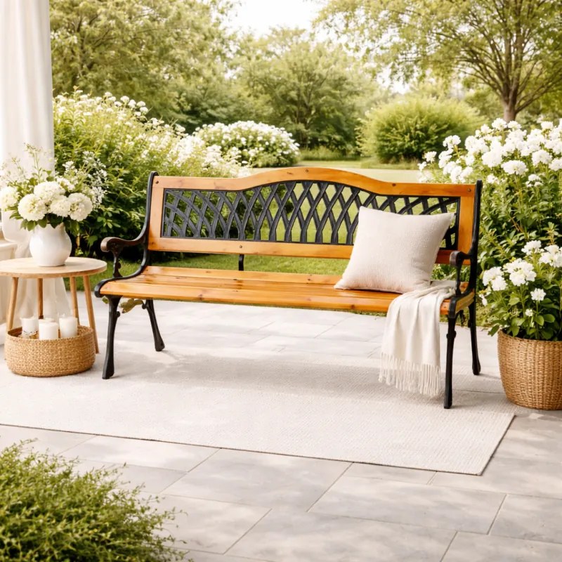 Издръжлива градинска пейка с облегалка 125 x 52 x 77 cm