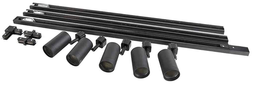 Модерна релсова осветителна система с 5 прожектора черна 1-фазна - Iconic Jeana