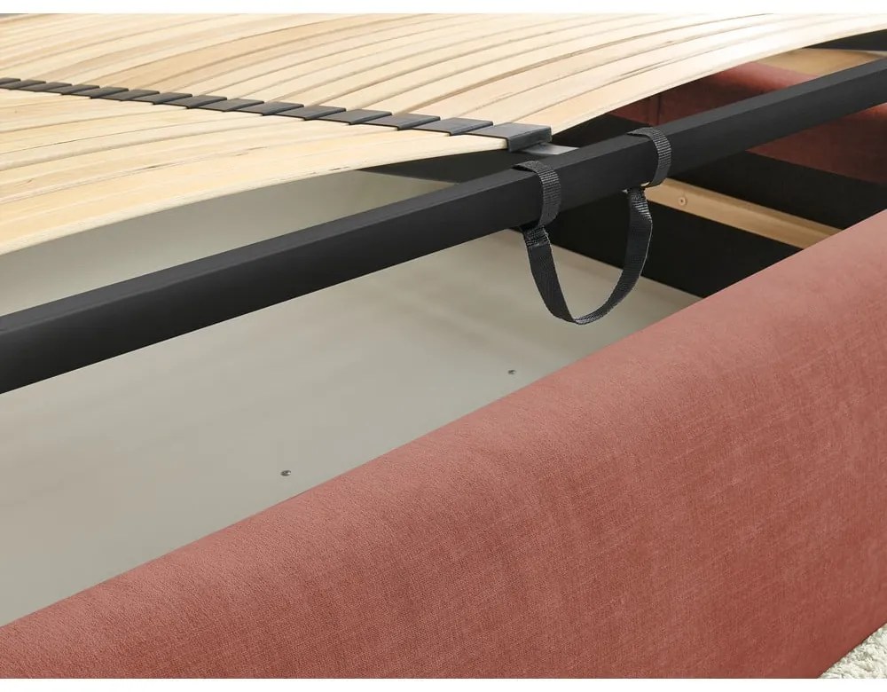 Оранжево тапицирано двойно легло с място за съхранение с решетка 160x200 cm Vernon - Bobochic Paris