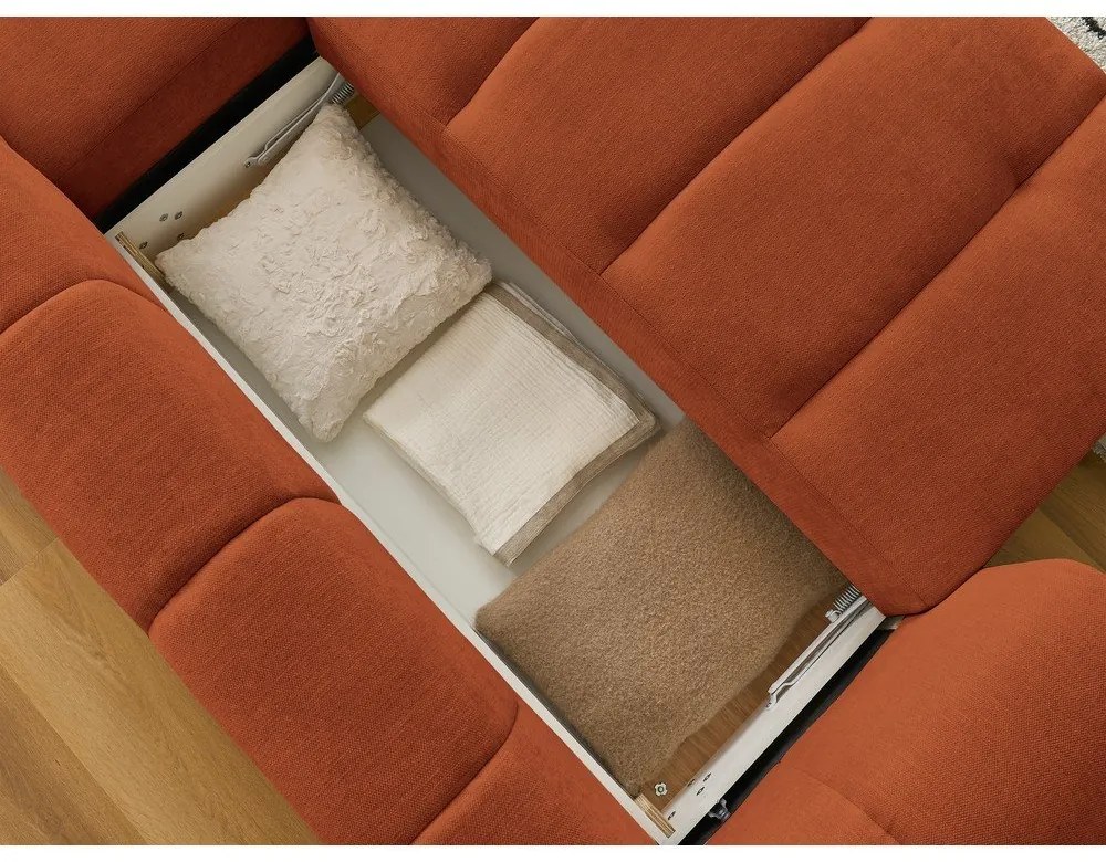 Сгъваем/с място за съхранение ъглов диван в тухлен цвят (десен ъгъл) Fuji – Bobochic Paris