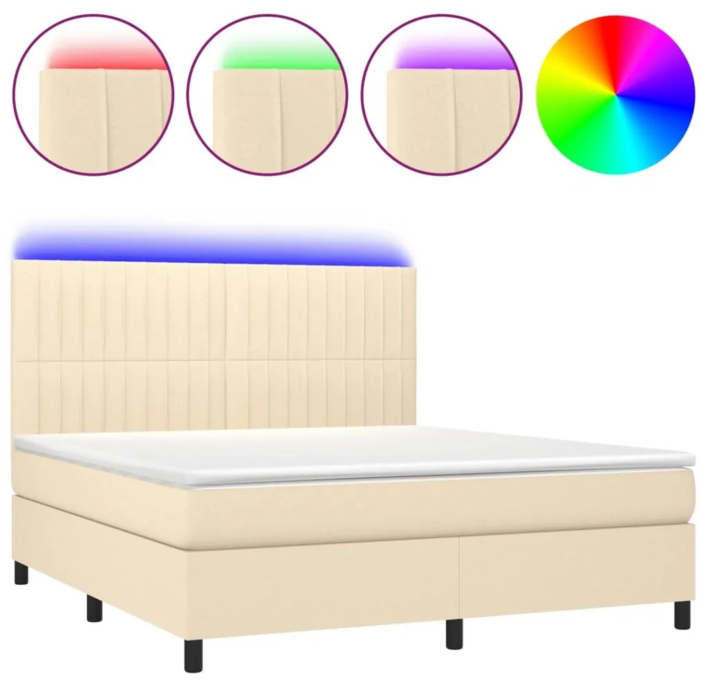 3135050 vidaXL Боксспринг легло с матрак и LED, кремаво, 160x200 см, плат