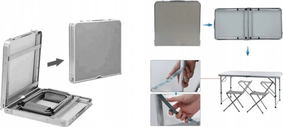 Къмпинг маса с 4 стола с дървен мотив