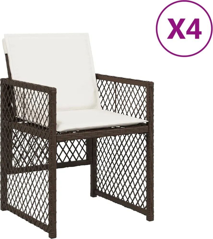 364952 vidaXL Градински столове с възглавници, 4 бр, кафяви, полиратан