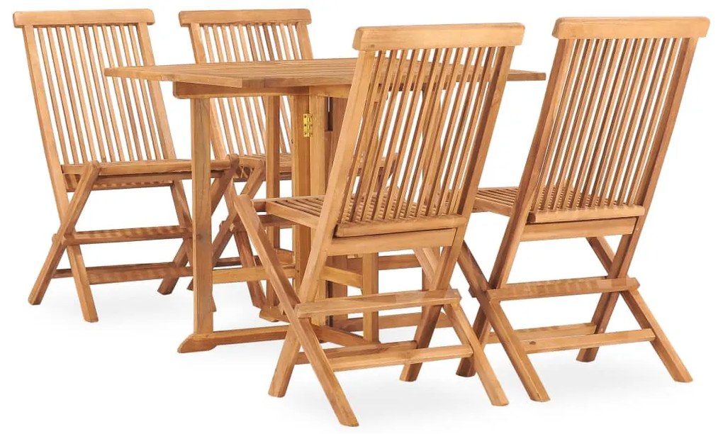 3059981 vidaXL Градински трапезен комплект, сгъваем, 5 части, тик масив
