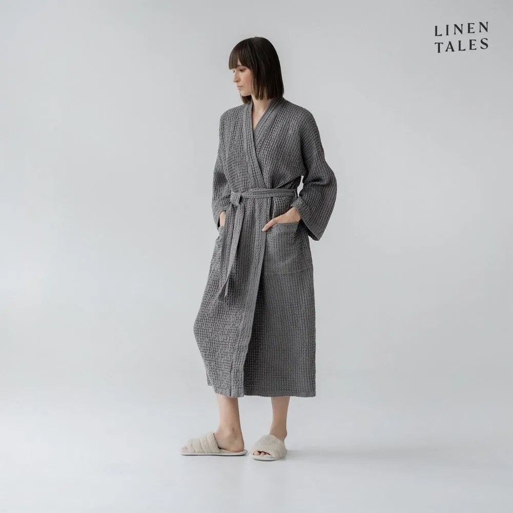 Тъмносив халат за баня размер L/XL Honeycomb - Linen Tales