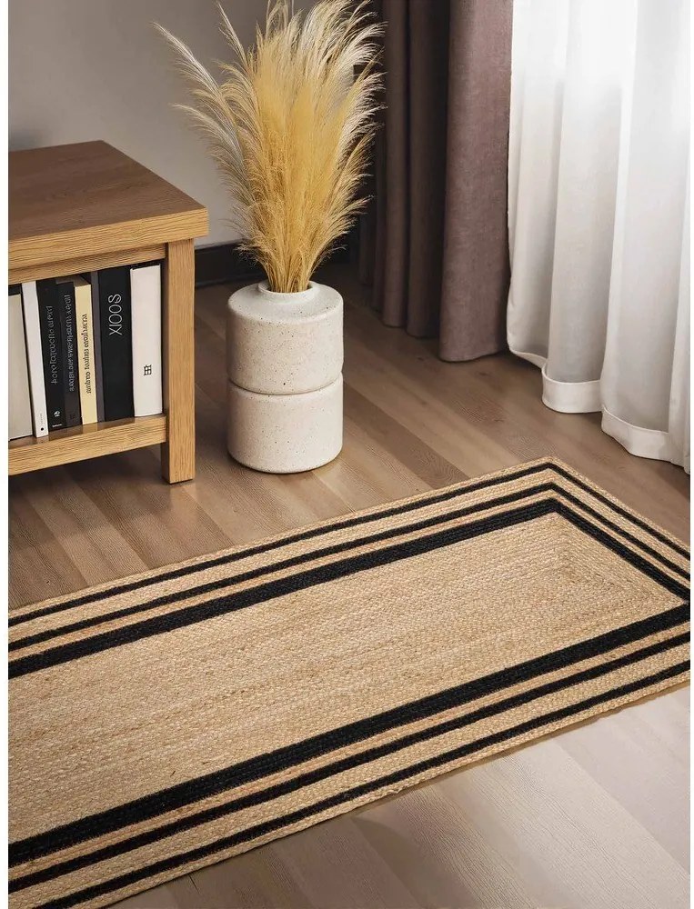 Черна/в естествен цвят двустранна/ръчно изработена ютена пътека 70x200 cm Jutta – Hanse Home