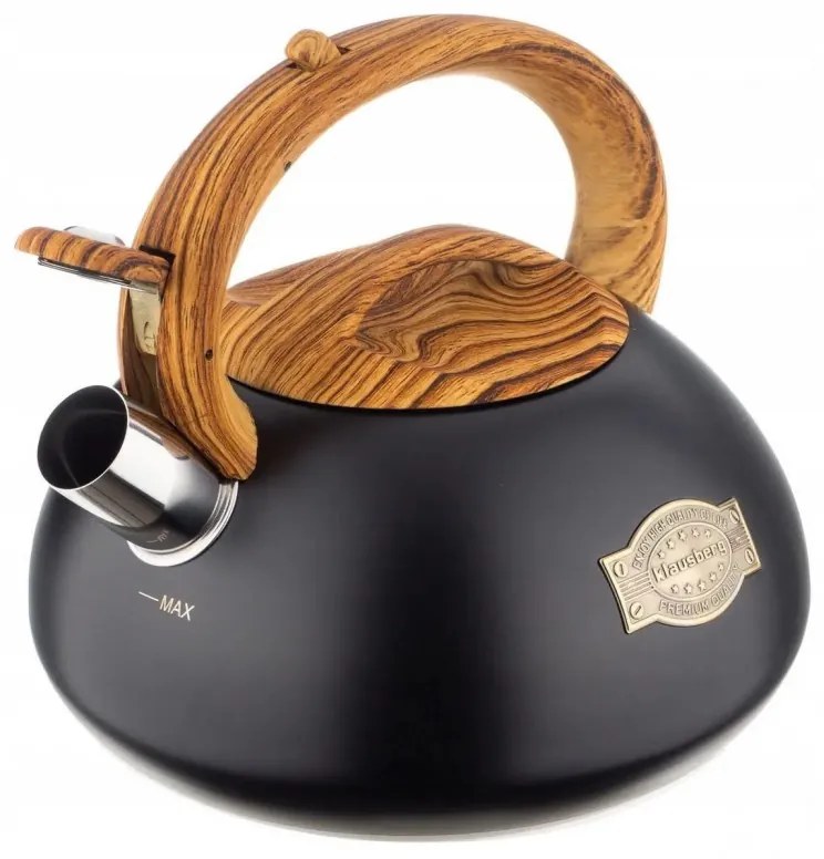 Свирещ чайник Klausberg KB 7565, 3 л, Дебелостенна основа, Индукция, Черен/кафяв