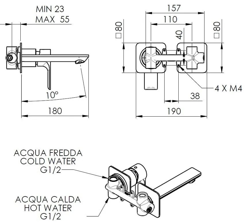 Вградена батерия за мивка в лъскаво-сребрист цвят (1 изход) Pax – Sapho