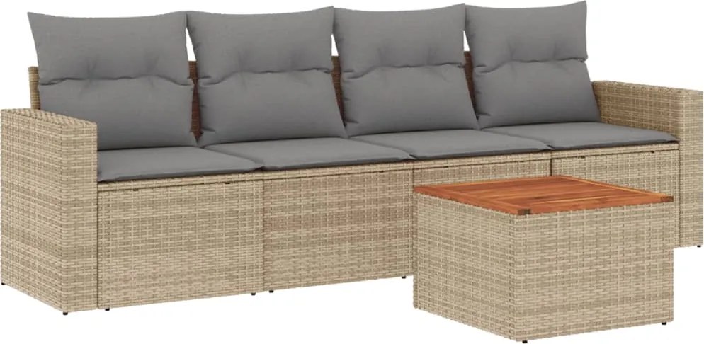 3256332 vidaXL Градински диван с възглавници 5 части бежов микс полиратан