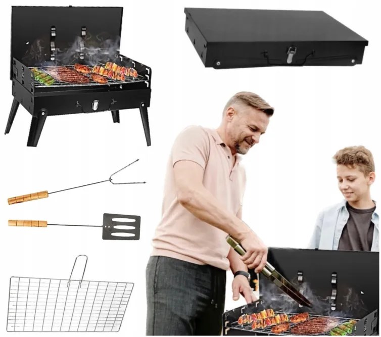 Градински грил с регулируеми рафтове 43 x 23 x 40 cm