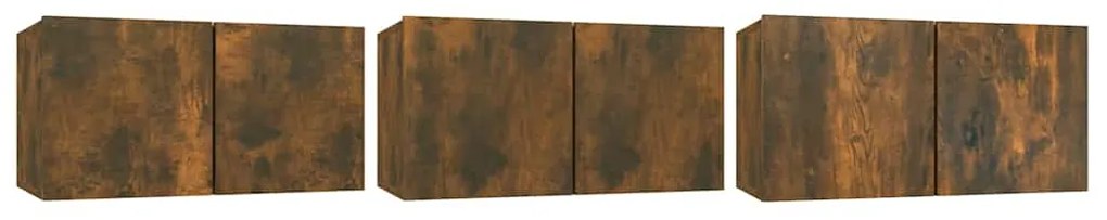 815869 vidaXL Окачени ТB шкафове, 3 бр, опушен дъб, 60x30x30 см