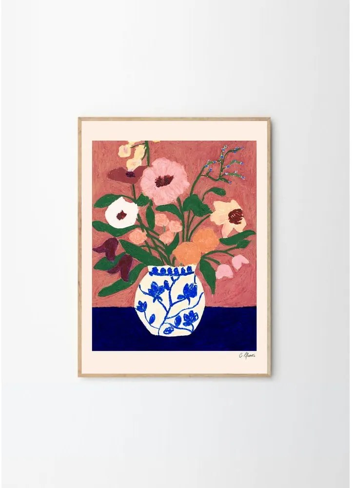 Постер 30x40 cm Flowers on Blue Table – Carla Llanos – The Poster Club