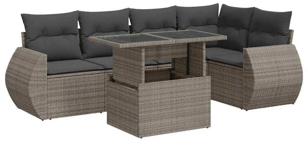 3326641 vidaXL Градински диван с възглавници, 6 части, полиратан, сив