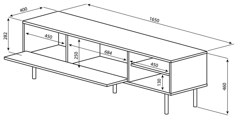Масичка за телевизор с дъбов декор в черно и натурално 165x40 cm Ampère - TemaHome