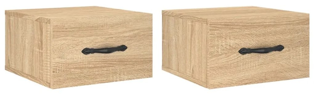 829811 vidaXL Нощни шкафчета за стенен монтаж, 2 бр, сонома дъб, 35x35x20 см
