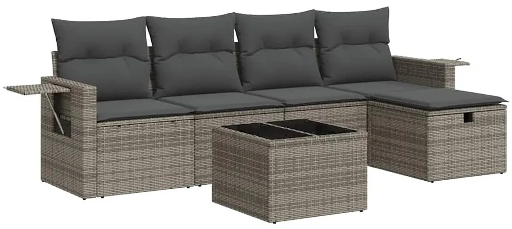 3325476 vidaXL Градински диван с възглавници, 6 части, полиратан, сив