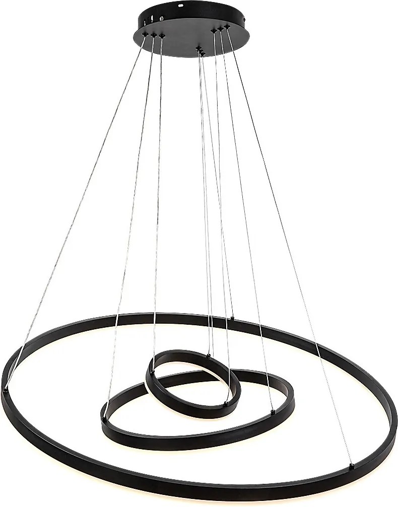 Rabalux Isaure, полилей с 3 кръгли елемента, черна метална лампа с бял акрилен абажур, сребрист метален кабел, 100W, с абажур: 8