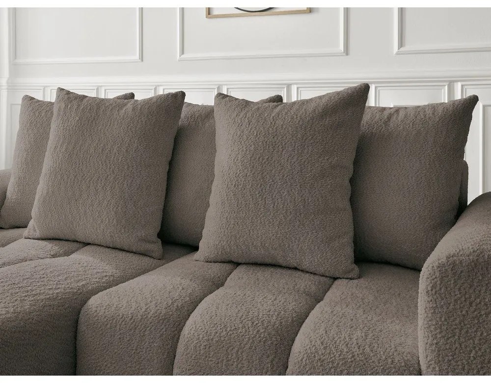 Кафяв сгъваем/с място за съхранение ъглов диван от прежда с примки от букле (ляв ъгъл) Roxelane – Bobochic Paris