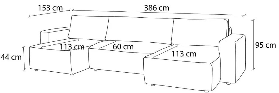 Светлосив велурен U-образен разтегателен диван Nihad - Bobochic Paris