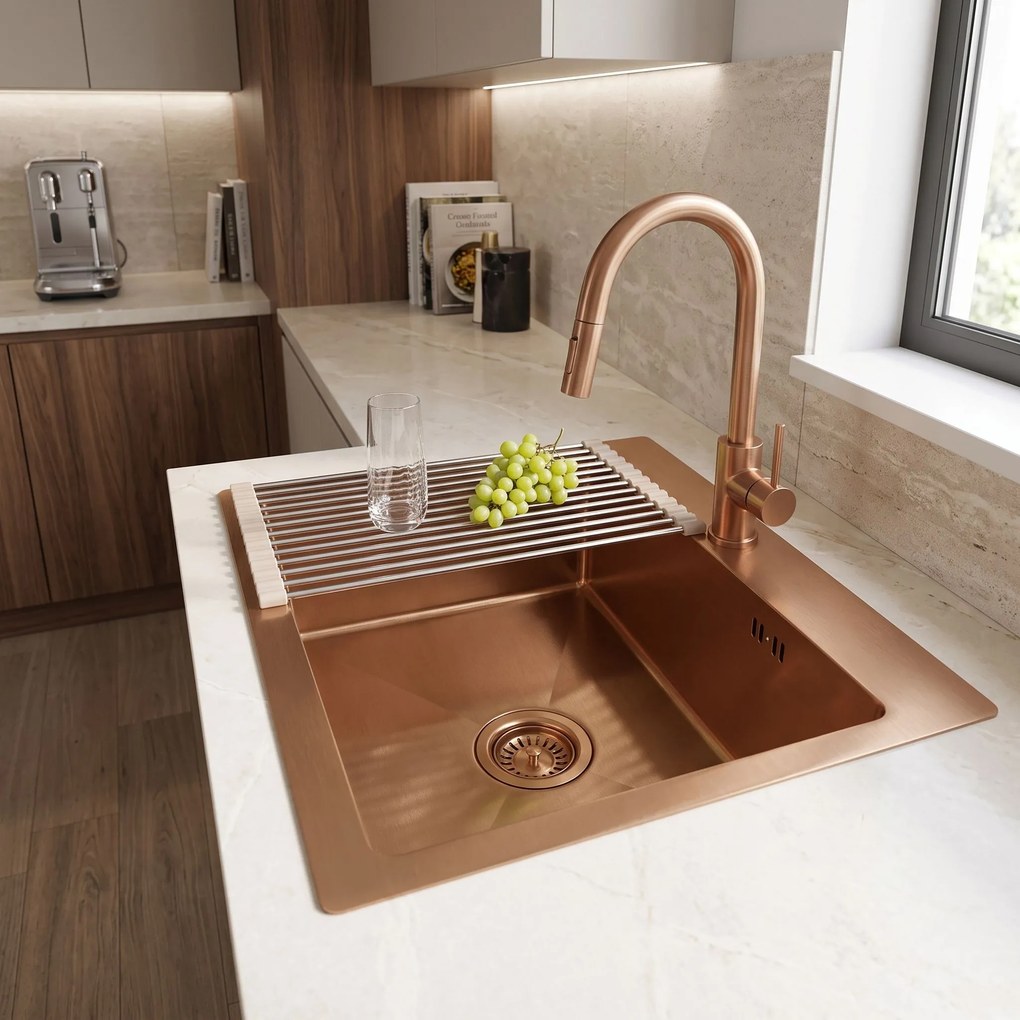 Стоманена мивка с комплект аксесоари 3 бр. REA Leo 50 Brush Copper
